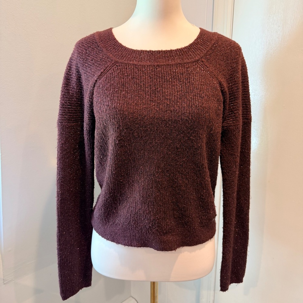 Abercrombie & Fitch Maroon Shimmer Tie Back Sweater Open Back | Size XS